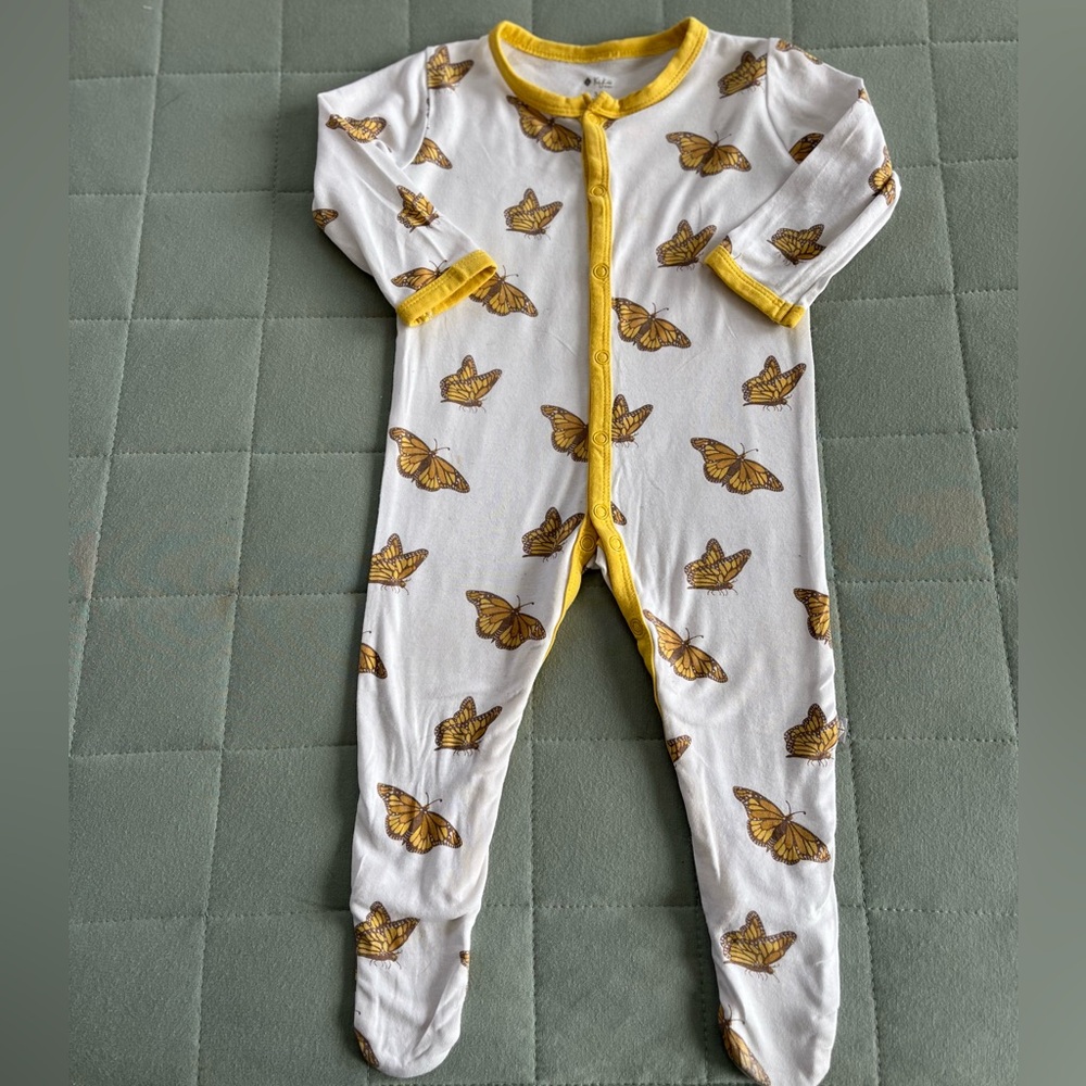 Kyte Baby Monarch Butterfly Snap Footie Pineapple Trim Bamboo Size 3-6 Months
